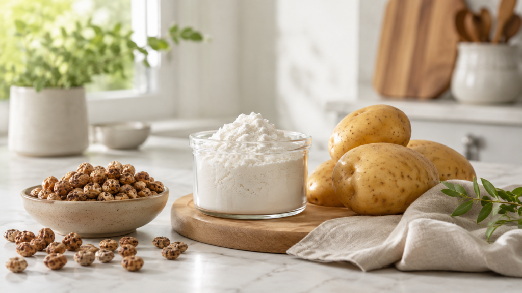 Potatisstärkelse, potatis och tigernötter som råvaror till resistent stärkelse i GO100